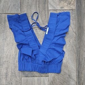 Blue Ruffled Crop Top Tie Back